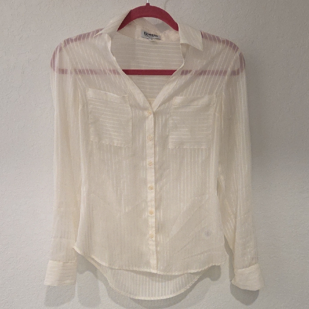 Express Cream Sheer Button-Down Shirt